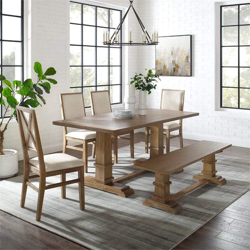 Pemberly Row 6-Piece Modern Wood Dining Set in Rustic Brown/Cream
