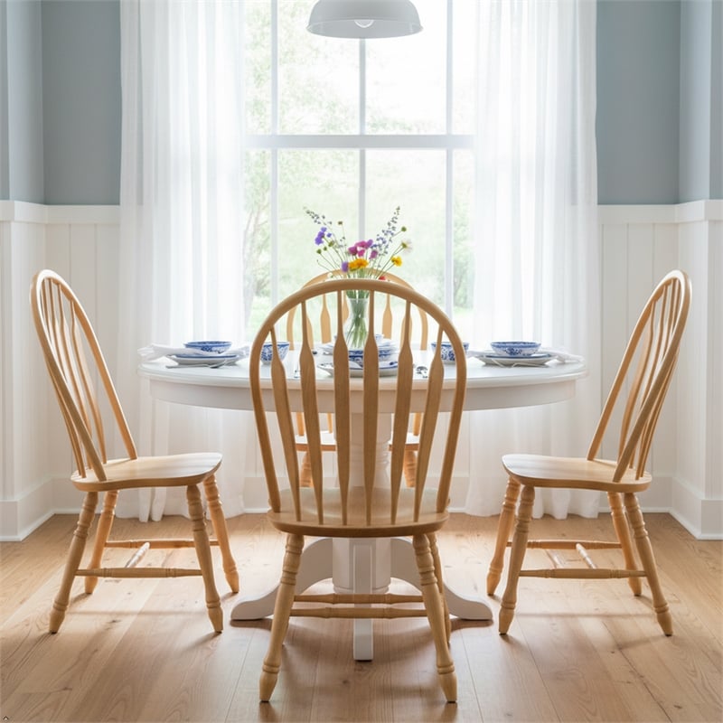 Pemberly Row Windsor Dining Side Chairs in Light Oak Solid Wood (Set of 2)