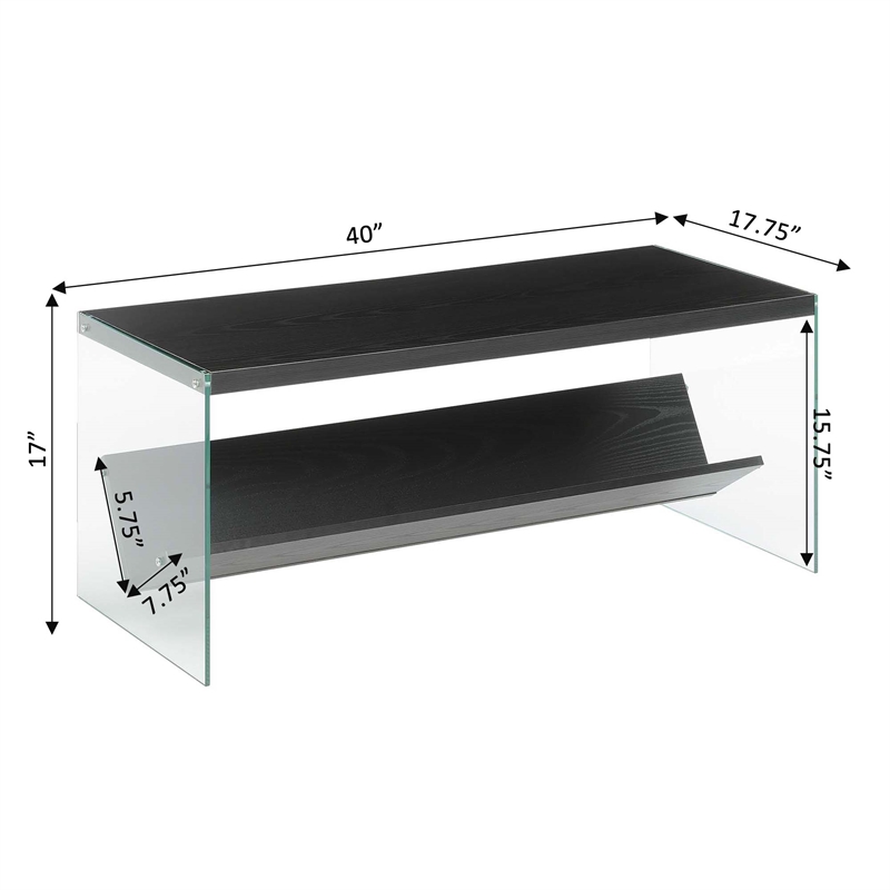 Pemberly Row Modern Coffee Table with Shelf in Black Wood Finish