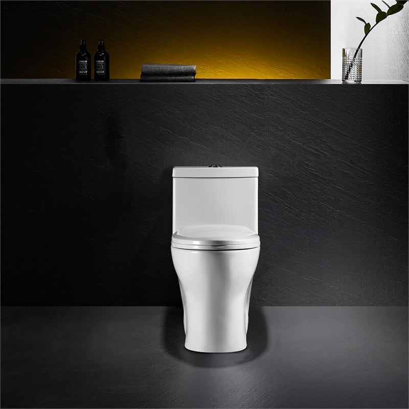Pemberly Row 1-Piece Dual Flush Elongated Ceramic Toilet in White Seat Included