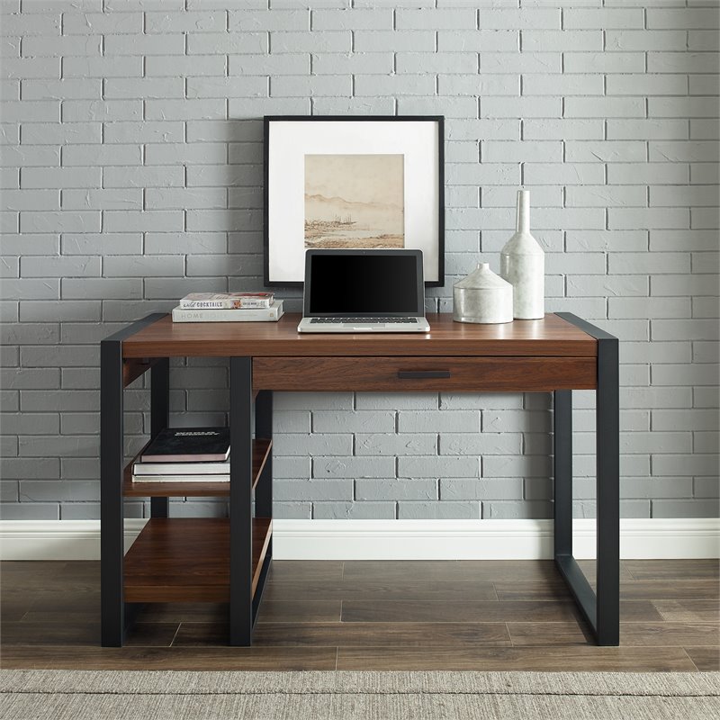 Pemberly Row Wood Computer Desk w/ USB Port and AC Plug-in Unit - Dark Walnut