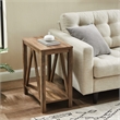 Pemberly Row Narrow A-Frame End Table with Open Storage Shelf in Rustic Oak