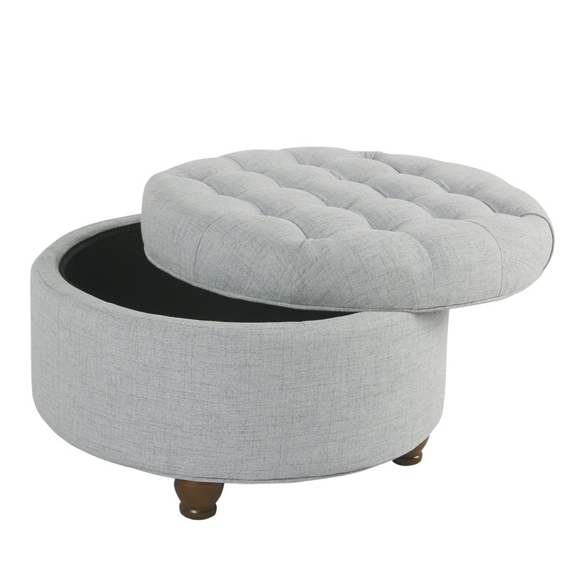 Pemberly Row Round Traditional Wood and Fabric Large Storage Ottoman in Blue