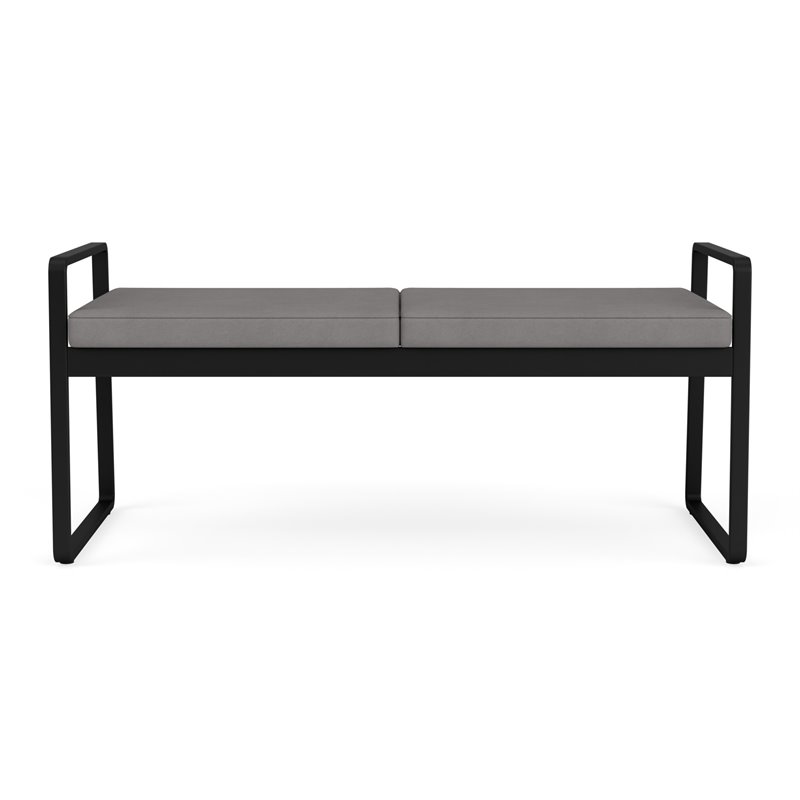 Pemberly Row Reception Waiting Room 2-Seat Bench/Black Steel/Light Gray