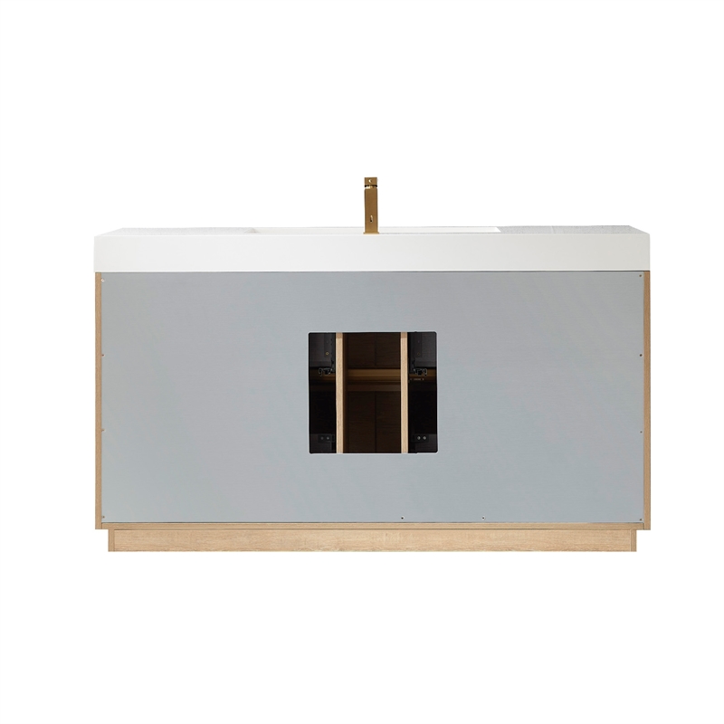 Pemberly Row Single Sink Bathroom Vanity Natural Oak Wood White Top No Mirror