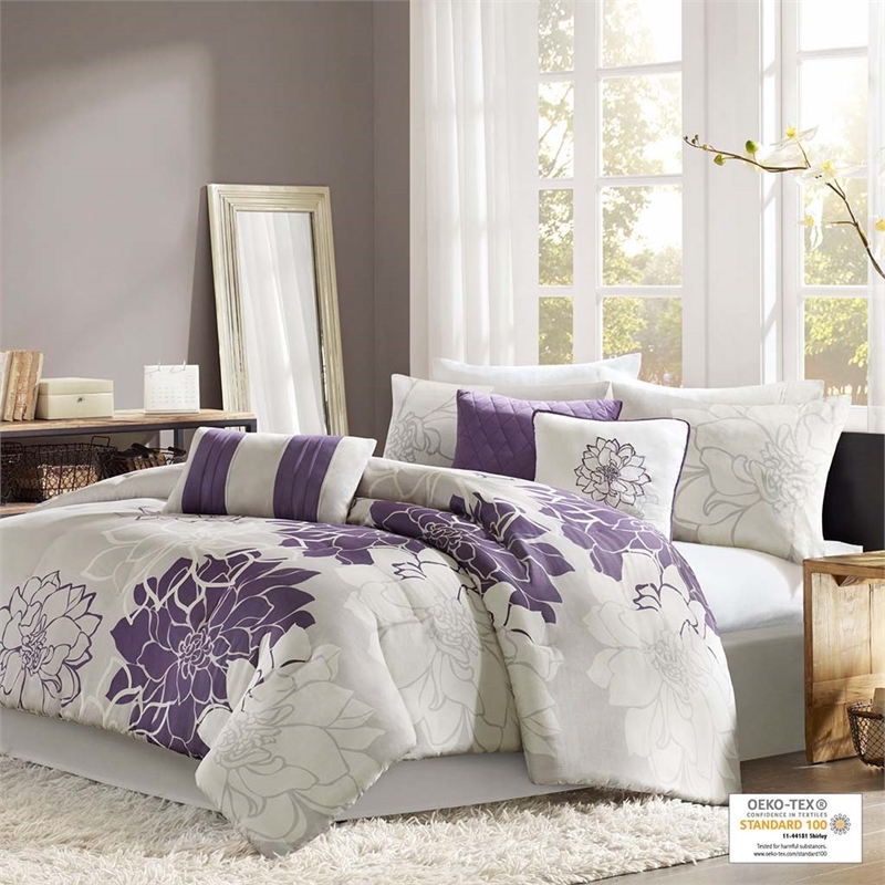 Pemberly Row 7-piece Cotton Sateen Comforter Set in Purple Finish