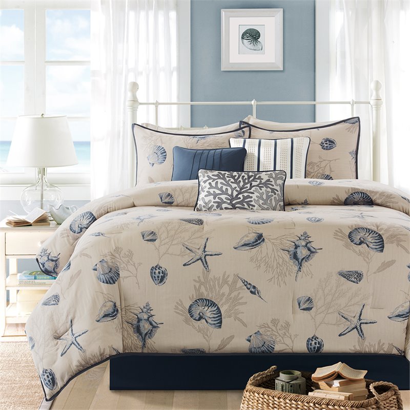 Pemberly Row 7-Piece 100 Percent Cotton Printed Comforter Set in Blue