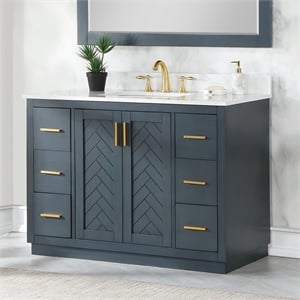 Pemberly Row 48&quot Single Bathroom Vanity Set in Charcoal Blue without Mirror