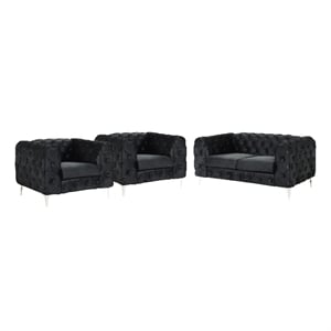 Pemberly Row 3-Piece Couches Velvet Fabric Living room furniture Set - Black