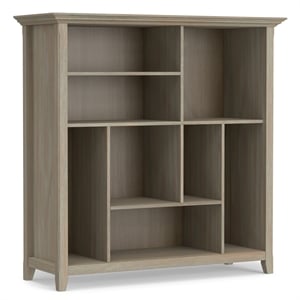 Pemberly Row Solid Wood 44x 44&quot Transitional Bookcase in Distressed Gray