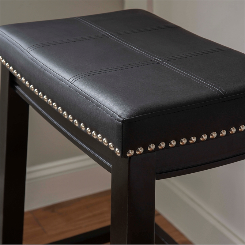 Pemberly Row Wood Set of Two Bar Stools Faux Leather Seats in Black