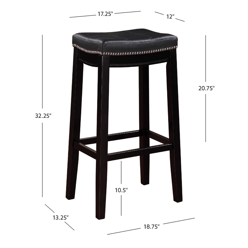 Pemberly Row Wood Set of Two Bar Stools Faux Leather Seats in Black