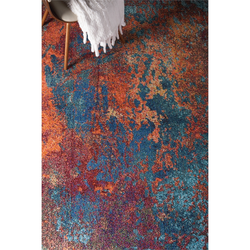 Pemberly Row 9' x 12' Blue and Red Fabric Modern Area Rug (9' x 12')