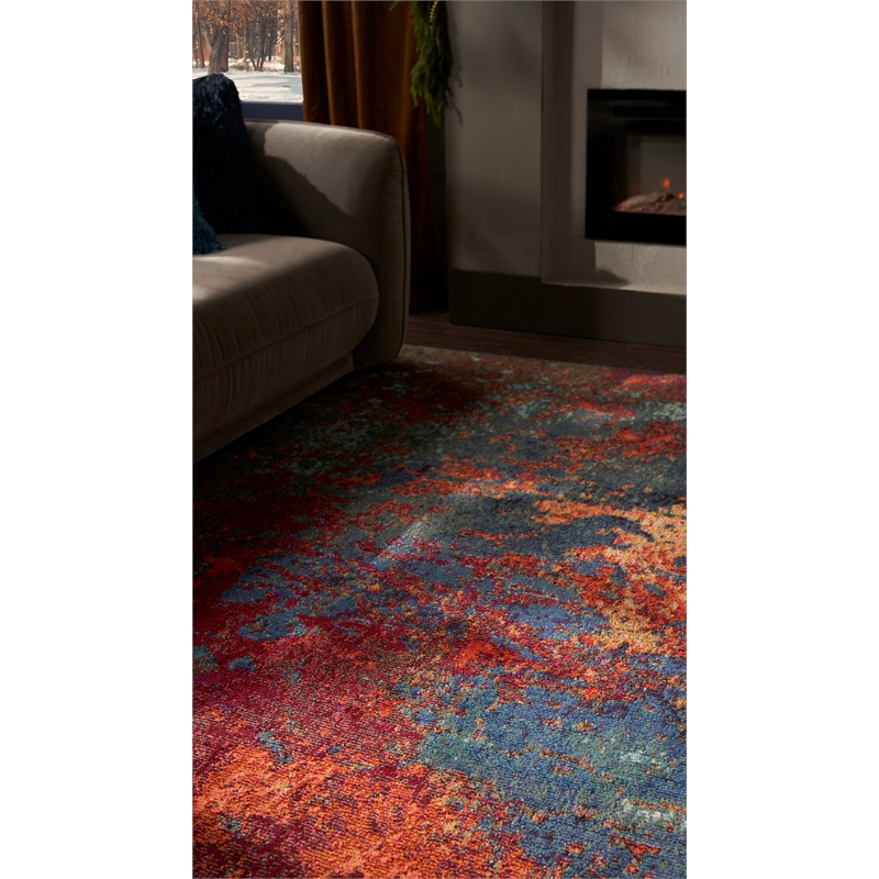 Pemberly Row 9' x 12' Blue and Red Fabric Modern Area Rug (9' x 12')