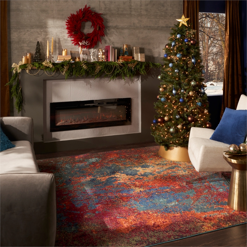 Pemberly Row 9' x 12' Blue and Red Fabric Modern Area Rug (9' x 12')