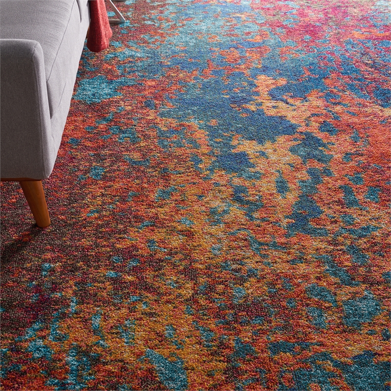 Pemberly Row 9' x 12' Blue and Red Fabric Modern Area Rug (9' x 12')