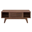Pemberly Row Wood Coffee Table with Sliding Door in Walnut Finish