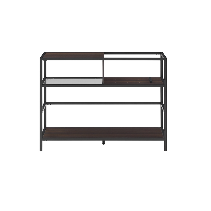 Pemberly Row Modern Wood Record Storage Console in Black/Brown