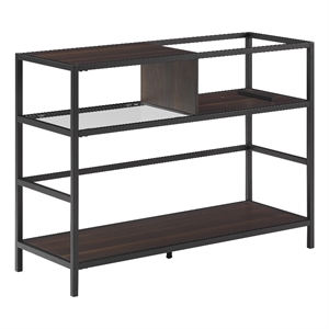 Pemberly Row Modern Wood Record Storage Console in Black/Brown