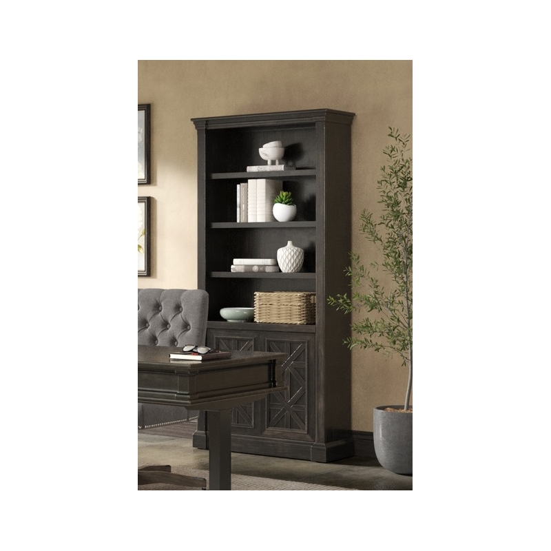 Pemberly Row Wood Bookcase With Doors Office Shelving Storage Cabinet Dark Brown