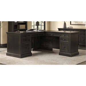 Pemberly Row 66&quotW Wood L-Desk & Return Writing Table & Return in Dark Brown