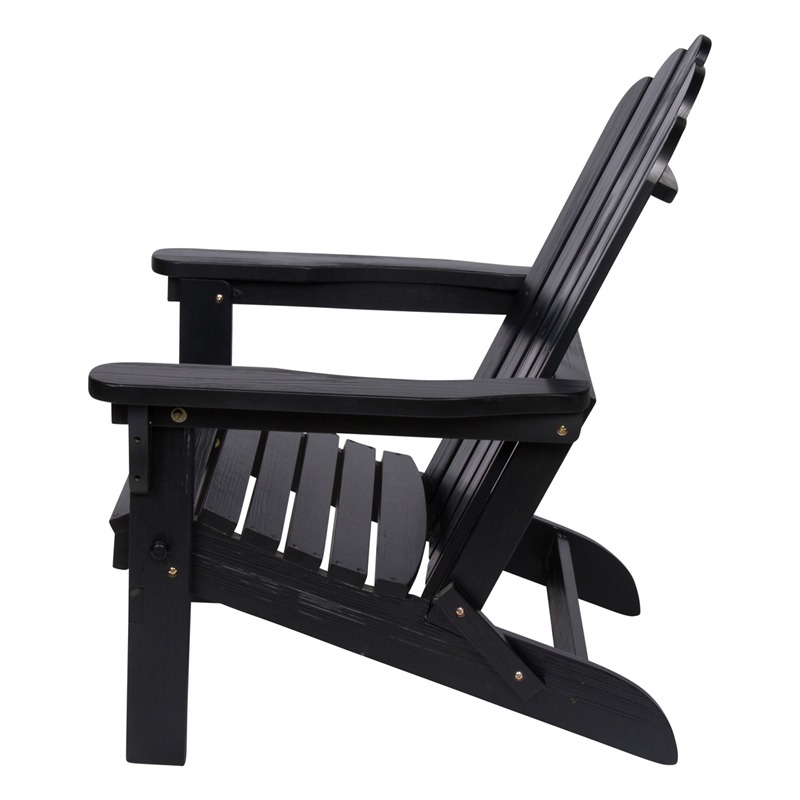 Pemberly Row Traditional Cedar Wood Folding Adirondack Chair in Black