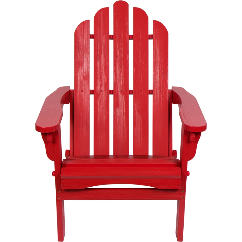 Pemberly Row Traditional Cedar Wood Folding Adirondack Chair in Red