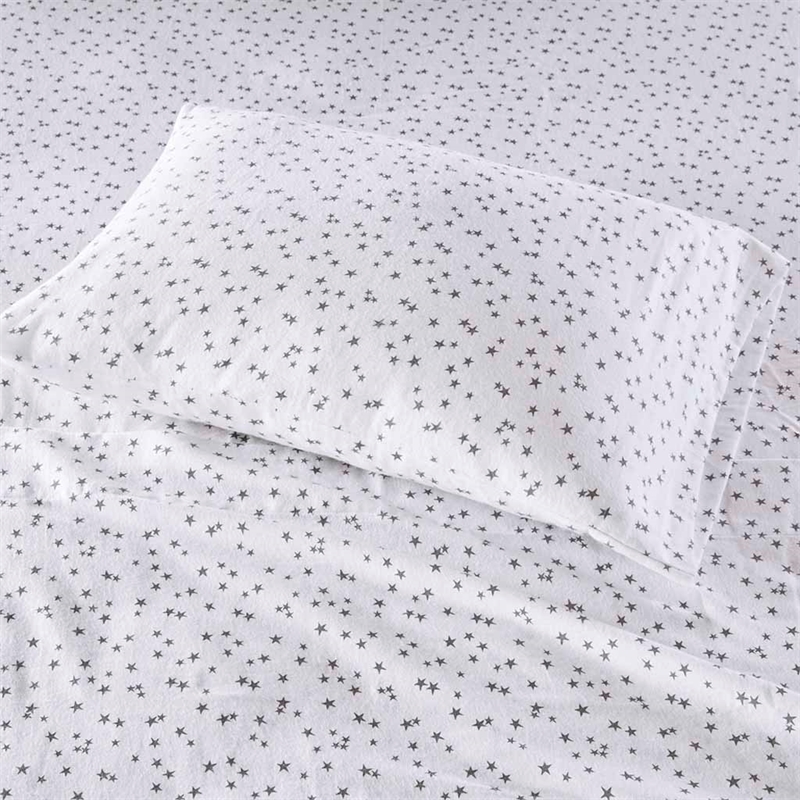 Pemberly Row Modern Cotton Flannel Printed Sheet Set in Gray/White