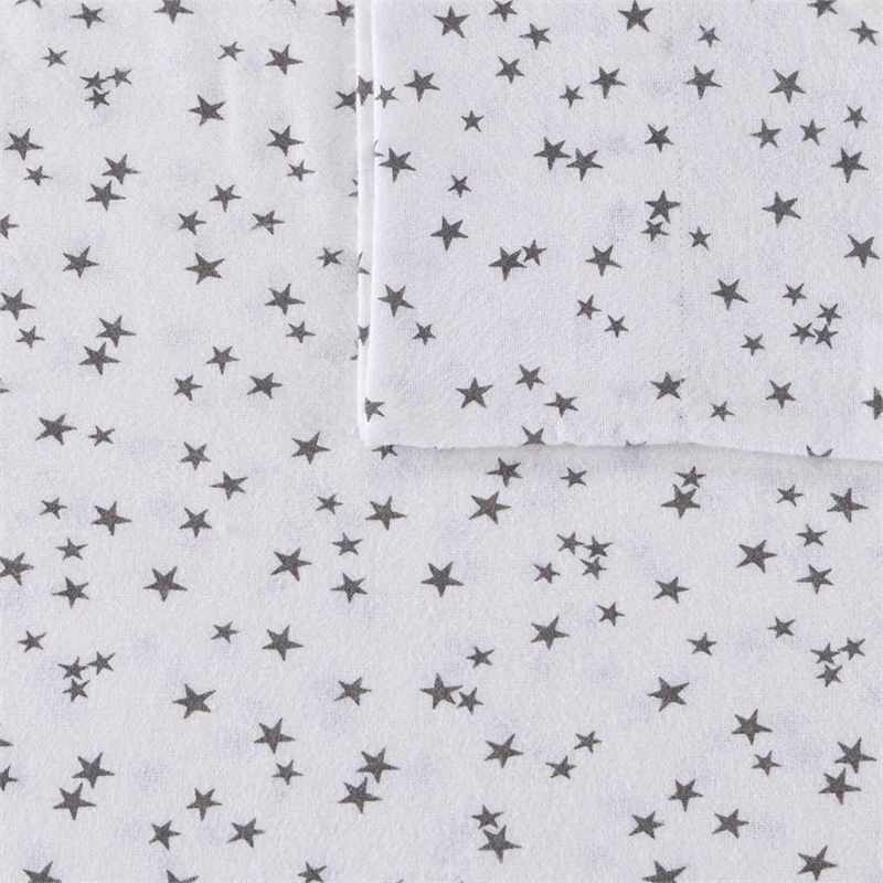 Pemberly Row Modern Cotton Flannel Printed Sheet Set in Gray/White