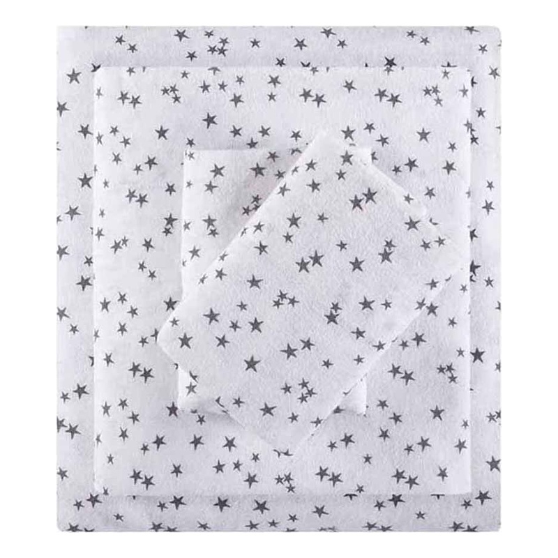 Pemberly Row Modern Cotton Flannel Printed Sheet Set in Gray/White