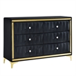 Pemberley Row Velvet Black 6 Drawer Dresser Double Gold Legs 47