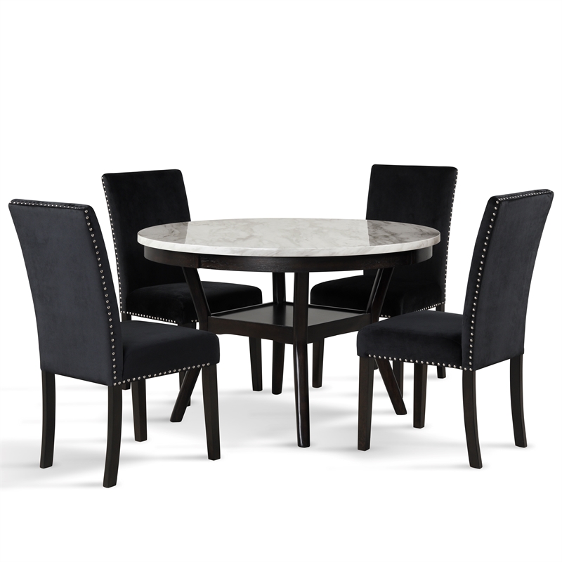 Pemberly Row 5-Pc Faux Marble/Wood Dining Set with 4 Chair-Black
