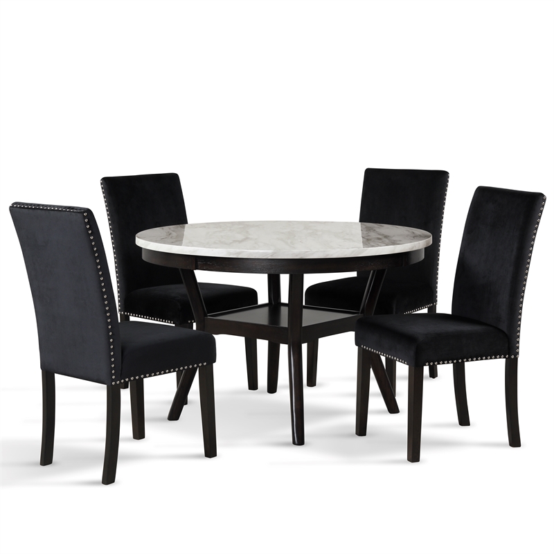 Pemberly Row 5-Pc Faux Marble/Wood Dining Set with 4 Chair-Black