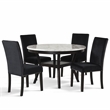 Pemberly Row 5-Pc Faux Marble/Wood Dining Set with 4 Chair-Black