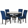 Pemberly Row 5-Pc Faux Marble/Wood Dining Set with 4 Chair-Blue