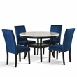 Pemberly Row 5-Pc Faux Marble/Wood Dining Set with 4 Chair-Blue