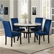 Pemberly Row 5-Pc Faux Marble/Wood Dining Set with 4 Chair-Blue