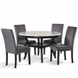 Pemberly Row 5-Pc Faux Marble/Wood Dining Set with 4 Chair-Gray