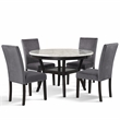 Pemberly Row 5-Pc Faux Marble/Wood Dining Set with 4 Chair-Gray