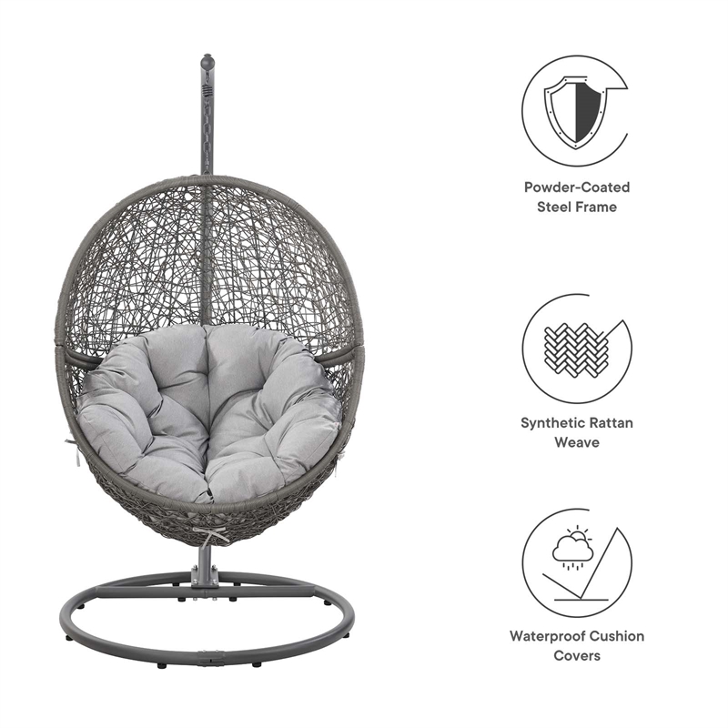 Pemberly Row Outdoor Synthetic Rattan & Steel Swing Chair in Gray