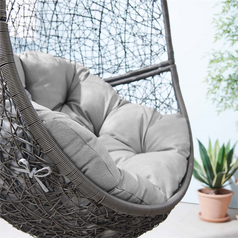 Pemberly Row Outdoor Synthetic Rattan & Steel Swing Chair in Gray