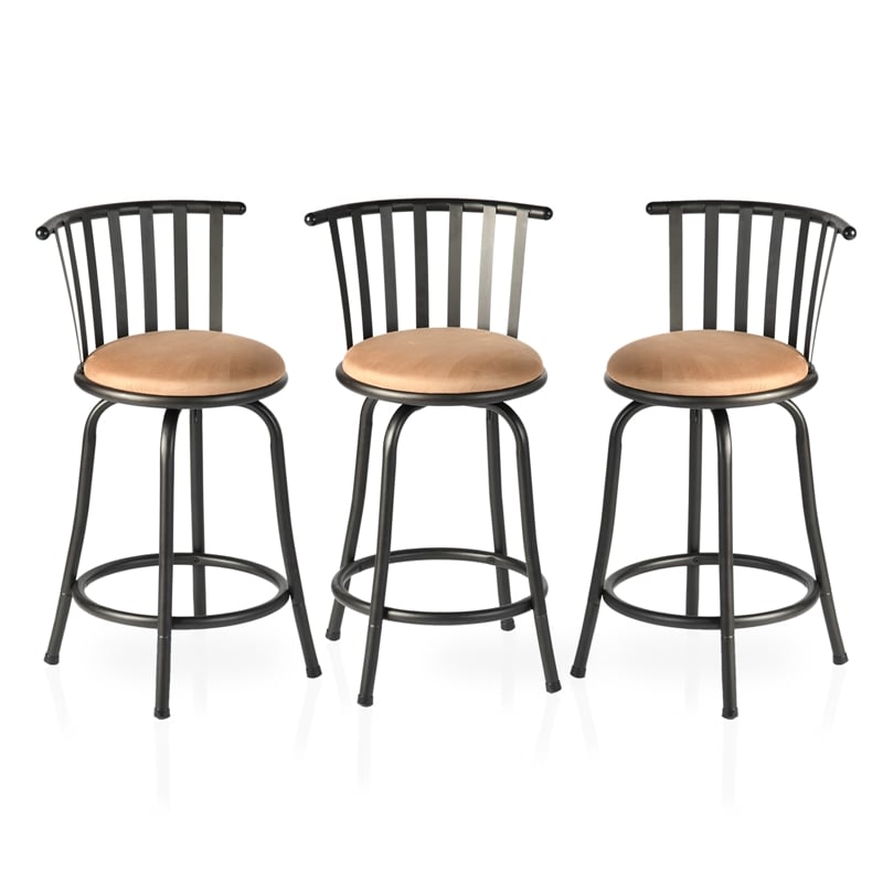 Pemberly Row Set of 3 Velvet Swivel 24in Counter Round Barstools