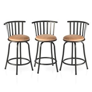 Pemberly Row Set of 3 Velvet Swivel 24in Counter Round Barstools