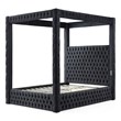 Pemberly Row Velvet Canopy King Bed with Speaker and USB Connection in Black