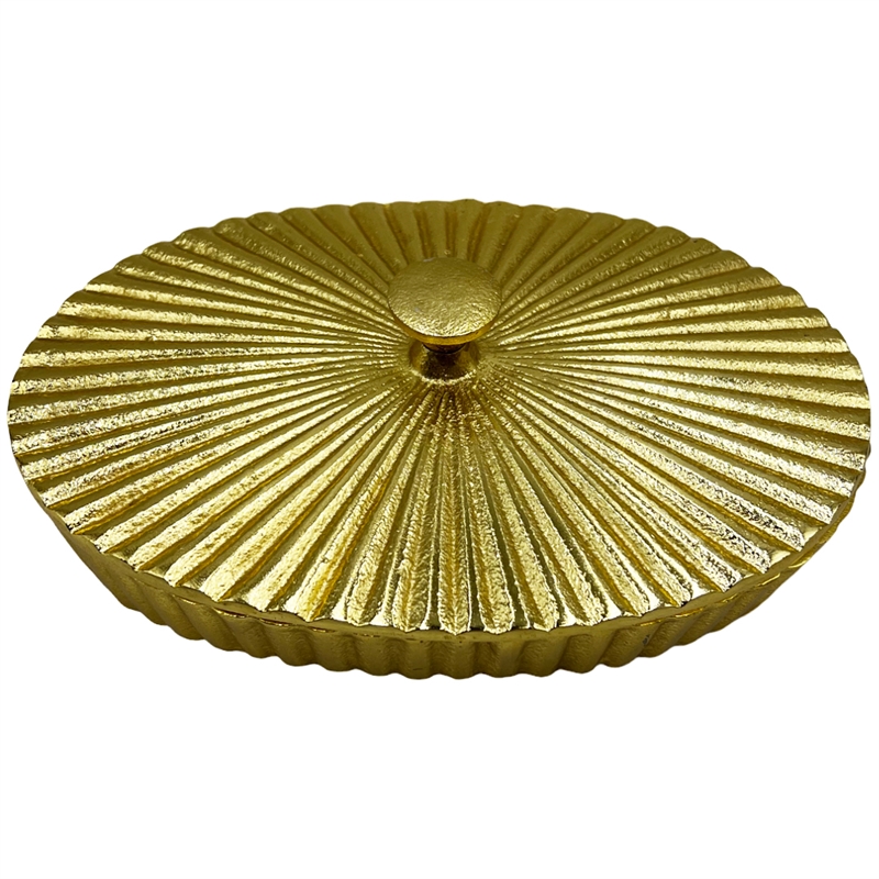 Pemberly Row 10 Inch Wide Decorative Handmade Aluminum Oval Bowl with Cap - Gold