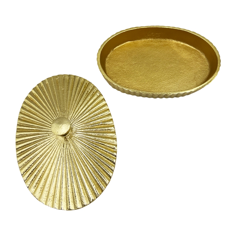 Pemberly Row 10 Inch Wide Decorative Handmade Aluminum Oval Bowl with Cap - Gold