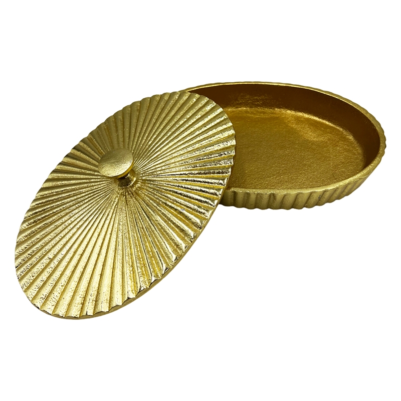 Pemberly Row 10 Inch Wide Decorative Handmade Aluminum Oval Bowl with Cap - Gold