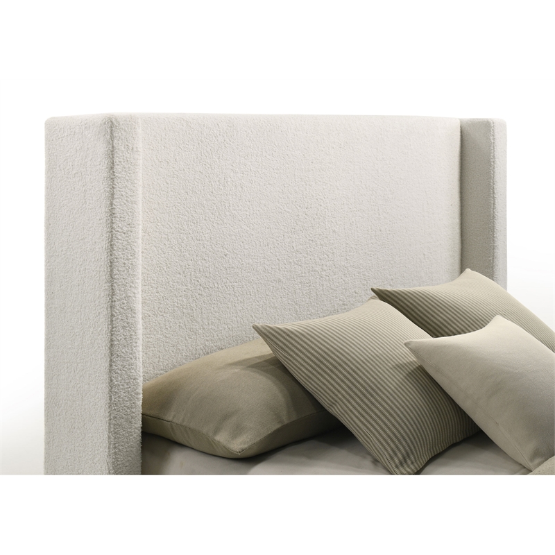 Pemberly Row Boucle Fabric Upholstered Queen Wingback Bed White