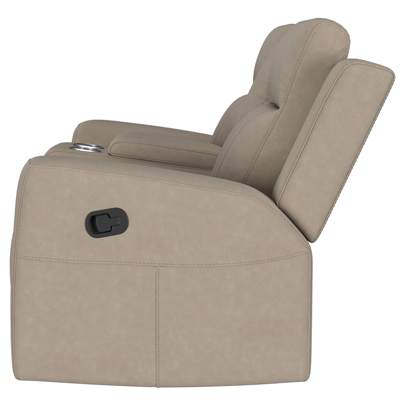 Pemberly Row Faux Leather Upholstered Motion Reclining Loveseat in Taupe
