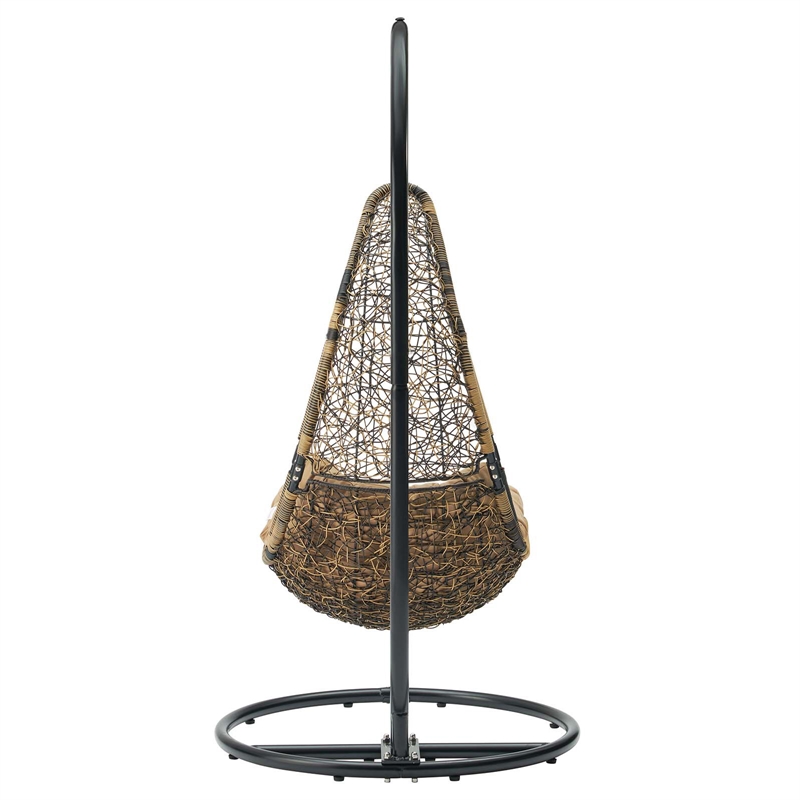 Pemberly Row Steel and Rattan Outdoor Patio Swing Chair in Black/Mocha